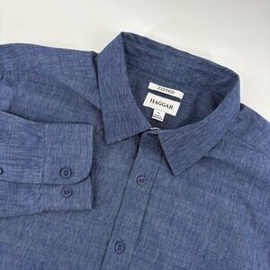 Haggar Men's XL Fitted Button Up Shirt Blue Long Sleeve Casual Or Business